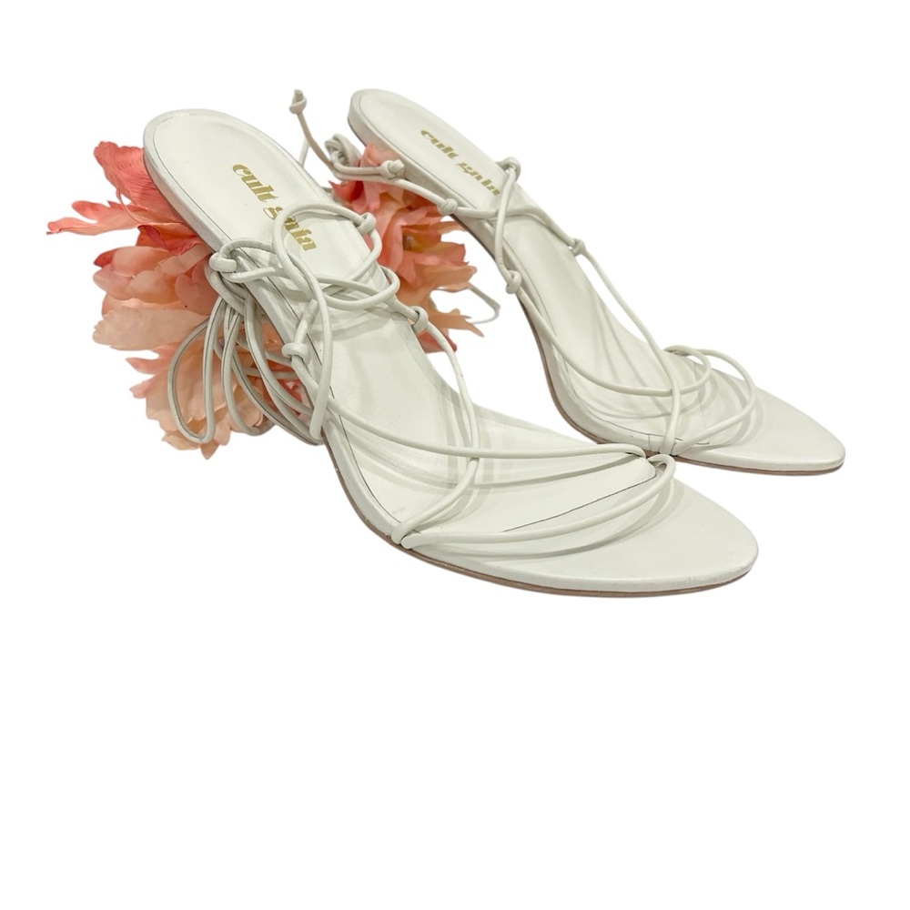 Cult Gaia Off White Effie Flower Petal Heel Strappy Heels Size 37 1/2
